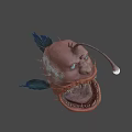 Giant Anglerfish With Bioluminescent Lure Sharp Teeth And Blue Fins On Dark Background