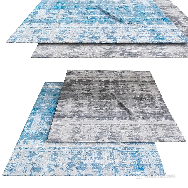 Modern Square Rugs With Blue And Gray Abstract Patterns For Home Decor 3d model 