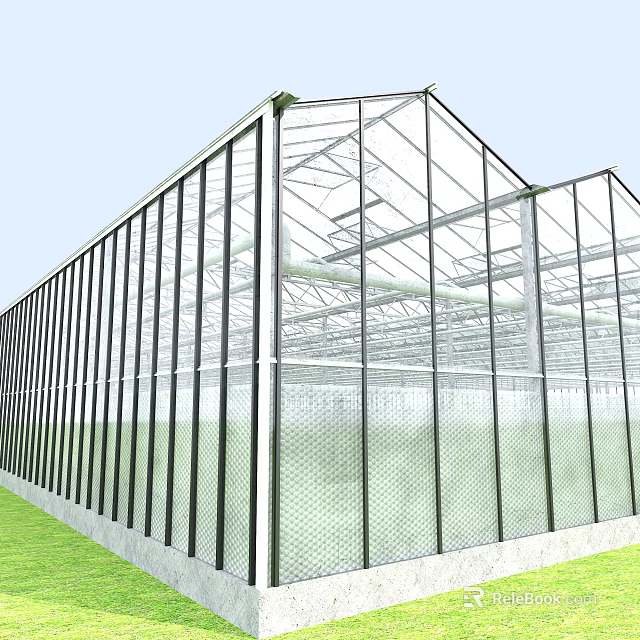 Modern Industrial Factory Building With Glass Curtain Wall And Metal Frame Structure Design 3d model 