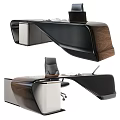 Modern Office Desk With Sleek Black Walnut Wood Finish Unique Curved Shape And Ergonomic Chair
