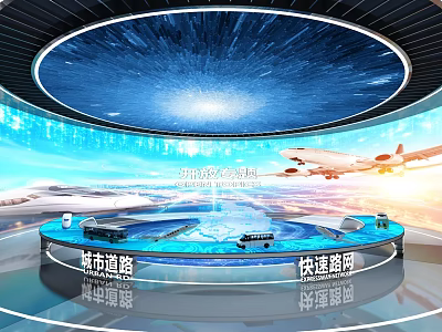 Modern Urban Transportation Exhibition Featuring City Roads Expressway Network Cross-sea Tunnel And Airplane 3d model