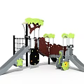 Outdoor Playground Equipment With Slides Climbing Net And Tree Shaped Decorations 3d model