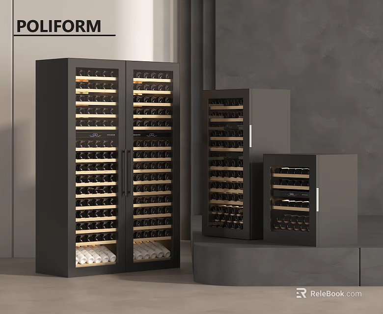 Modern Black Wine Cabinets With Sleek Design And Multiple Wine Storage Shelves 3d model 
