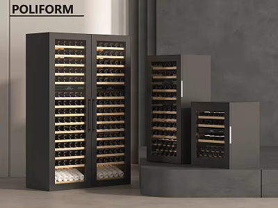 Modern Black Wine Cabinets With Sleek Design And Multiple Wine Storage Shelves 3d model