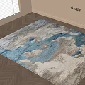 Modern Square Rug With Blue Gray Abstract Pattern On Wooden Floor