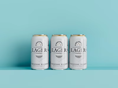 Three Studio Premium Lager Beer Cans on Light Blue Background 3d model