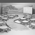 Elegant Wedding Stage With Floral Tree Piano Round Decorations And White Tables Chairs
