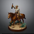 Cowboy Figurine on Horseback Holding Bottle Saddle With Wine Barrel And Green Plants