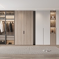 Modern Wardrobe Glass Door Wardrobe Wood Grain Wardrobe 3d model