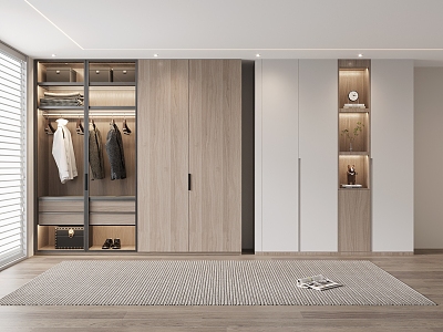 Modern Wardrobe Glass Door Wardrobe Wood Grain Wardrobe 3d model