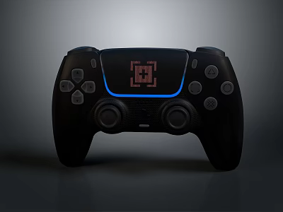 Ergonomic Black Game Controller With Blue Light For PC Gaming Experience 3d model