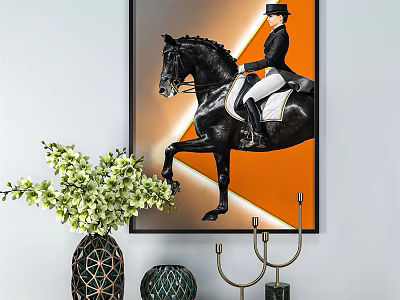 Equestrian Rider On Black Horse With Orange Background And Interior Decor Vase Candle Holder 3d model
