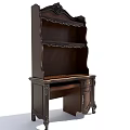 Antique Wooden Desk With Carved Details Upper Bookshelf And Drawers