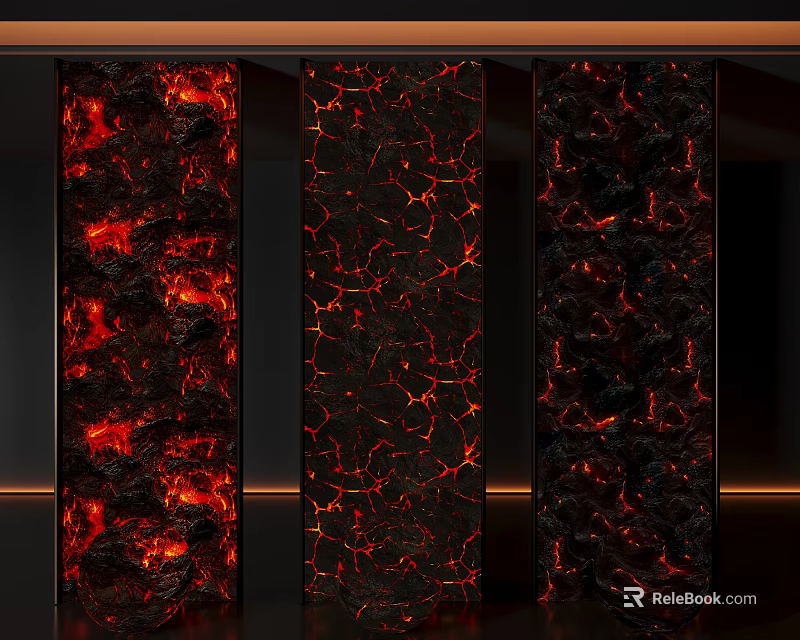 Modern Decorative Panels With Lava Texture And Red Glowing Cracks 3d model