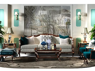 European background wall sofa background wall 3d model