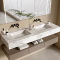 Modern Wall Mounted Bathroom Vanity With Double Marble Sinks And Mirror 3d model
