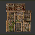 Two Story Wooden House With Red Tiled Roof Balcony And Vines On Walls