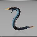 Blue 3D Fantasy Serpent With Flaming Head Spiked Body Fiery Tail