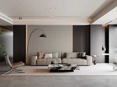 Modern Sofa and Coffee Table Set With Beige Pillows Black Floor Lamp in Living Room 3d model