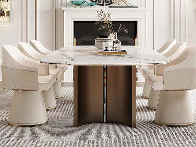 Modern Luxury Dining Table And Chairs Set With Marble Top And Metal Legs 3d model