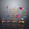 Colorful Toy Weapons Collection Featuring Various Types And Designs On