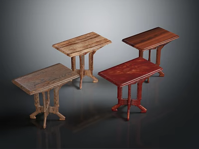 Small Wooden Tables With Different Colors And Various Leg Designs On Dark Background 3d model