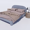 Kids Bed With Blue Frame Light Brown Pillows Blanket And Wooden Nightstand With Black Lamp