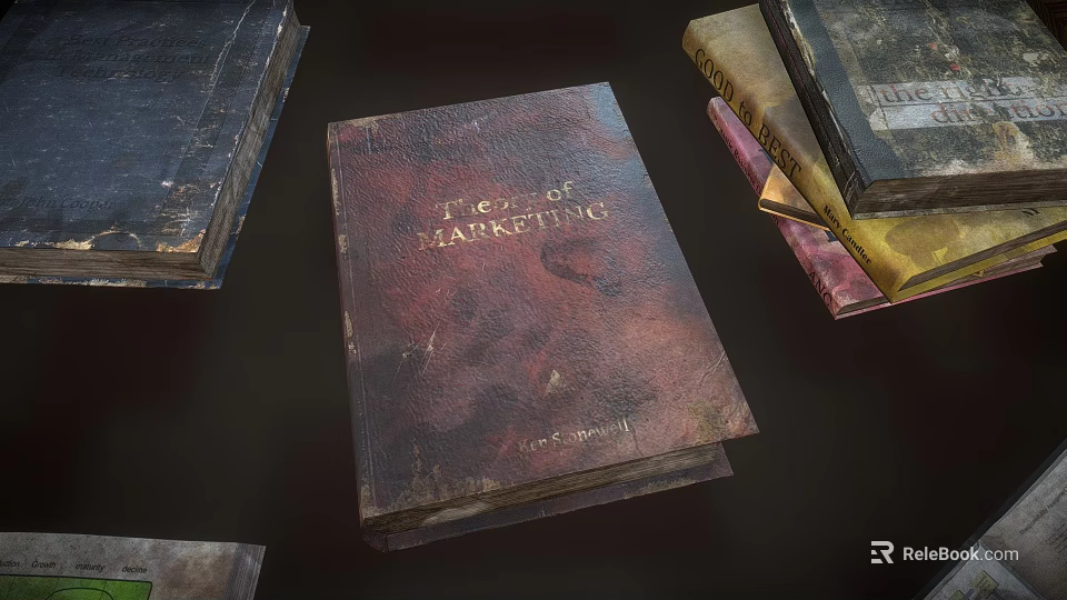 Vintage Old Books Featuring Principles Of Marketing With Worn Covers And Stacked Design 3d model 
