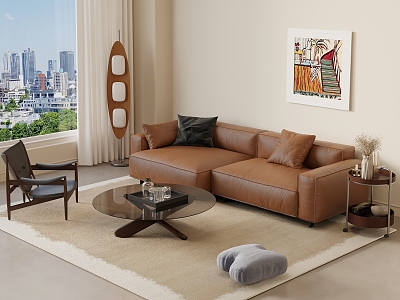 Modern Sofa Coffee Table Combination Single Sofa Floor Lamp Pillow 3d model