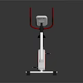 Modern Stationary Exercise Bike With White Frame Red Handlebar And Digital