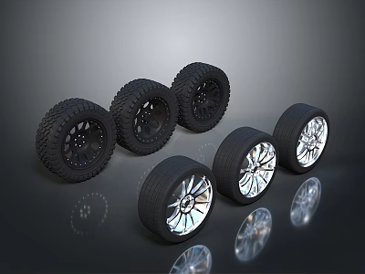 High Quality Car Tires With Black And Silver Rims And Tread Patterns 3d model