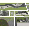 Road Infrastructure Design With Stone Paving Slab Paths And Landscape Elements 3d model