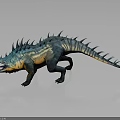 Spiked Creature Character In Walking Stance With Teal And Orange Scales 3D Render