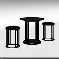 Modern Round Table with Marble Top and Black Metal Legs Including Two Round Stools 3d model