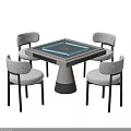 Modern Entertainment Table With Square Glass Top Cylindrical Base And Four Upholstered Chairs