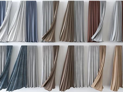 Various Draped Fabric Curtains with Different Colors and Styles for Home Decor 3d model