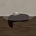 Modern Round Coffee Table With Glass Top Wooden Base And Decor Items