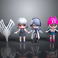 Cute Anime Style Cartoon Characters With Various Outfits And White Decorative Ornament