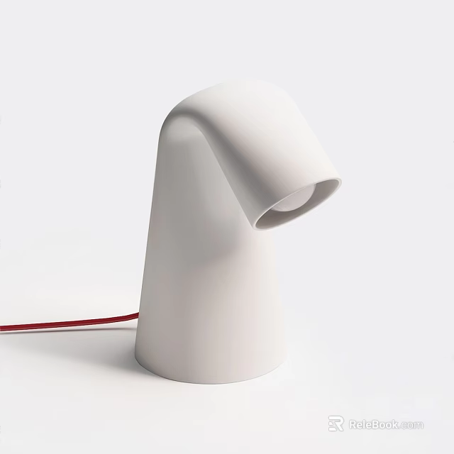 Modern White Desk Lamp with Curved Head Conical Base and Red Cable on White Background 3d model 