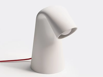 Modern White Desk Lamp with Curved Head Conical Base and Red Cable on White Background 3d model