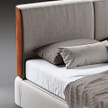Modern Double Bed With Wooden Frame Upholstered Headboard And Soft Pillows