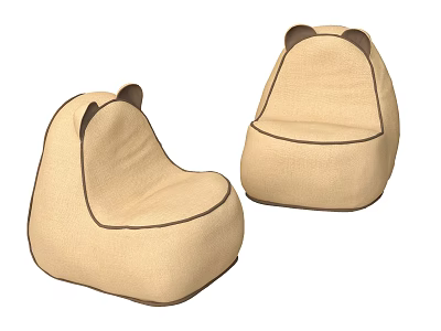Adorable Beige Bean Bag Chairs with Bear Ear Design for Living Room Decor 3d model
