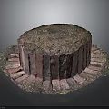 Circular Red Brick Architectural Structure With Soil And Plants On Top 3d model