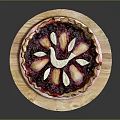 Delicious Fruit Pie With Berry Filling Topped With Pear And Banana Slices On Wooden Board