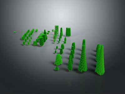 Green Plant Models With Various Shapes On Gray Background And Reflection Effect 3d model