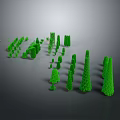 Green Plant Models With Various Shapes On Gray Background And Reflection Effect