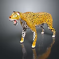 3D Leopard Model With Yellow Fur Black Spots Open Mouth Standing On Black Background