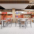 Shopping Mall Food Court With Multiple Restaurants Dining Tables Chairs And Snack Carts