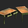 Vintage Style Side Tables With Distressed Wooden Tops And Green Painted Legs