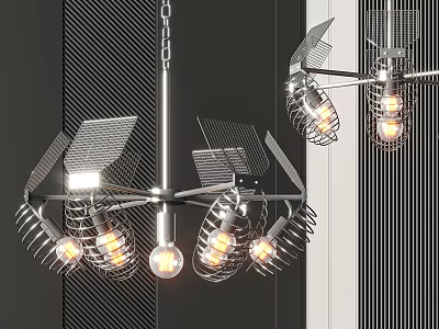 Stylish Modern Chandelier with Geometric Metal Frames and Illuminated Light Bulbs in Contemporary Home Interior 3d model